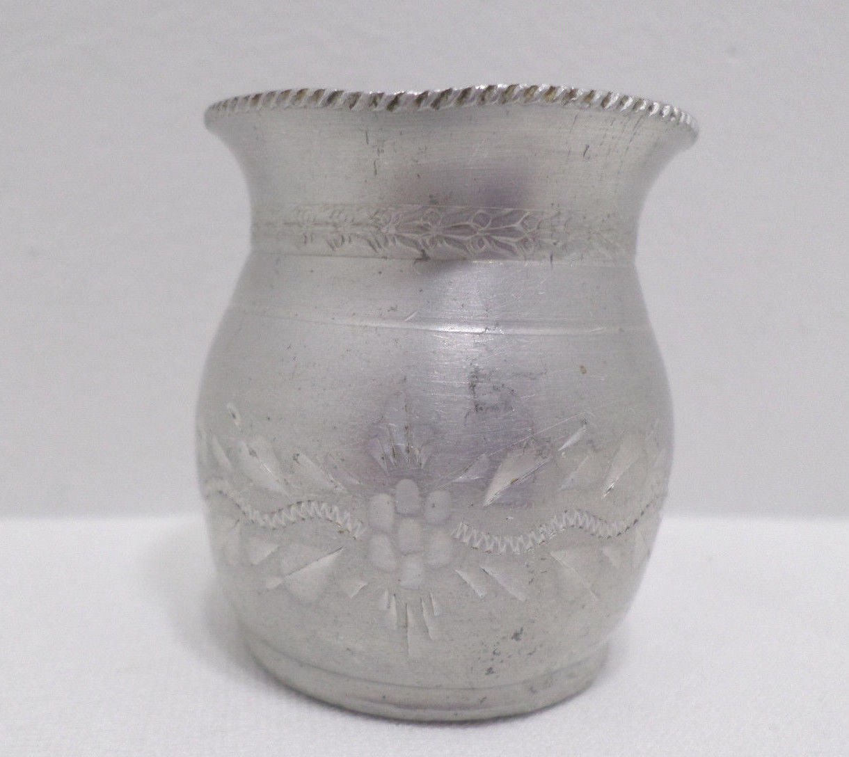 Vintage Flower Vase Small Hammered Pewter with a Floral Design