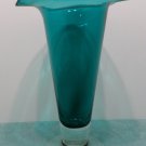 Flower Vase Blue Green Glass with Clear Glass Base Vintage