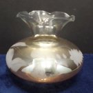 Vintage Flower Vase Crystal with Etched Floral Design Honey Iridescent Color
