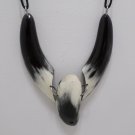 Necklace and Brooch Set Black and White Bull Horn Tribal Style
