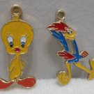 Charms Tweety Bird and Road Runner Gold Tone Metal with Enamel Warner Bros