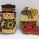 Vintage Sewing Button Covers Metal Christmas Snowman and Stocking