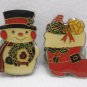 Vintage Sewing Button Covers Metal Christmas Snowman and Stocking