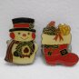 Vintage Sewing Button Covers Metal Christmas Snowman and Stocking