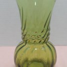 Vintage Flower Vase Olive Green Glass with Swirl Pattern
