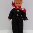 Antique Boy Doll Celluloid Dressed in Black Felt Suit and Black Top Hat