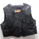 Women's Black Leather Vest Fringe in Front and Back by Easy Rider Size XL