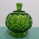 Vintage LE Smith Green Glass Moon and Stars Covered Compote or Candy Dish
