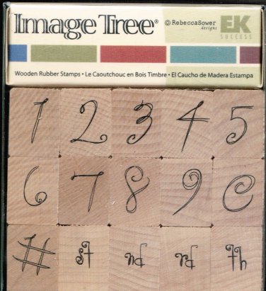Image Tree Script Numbers Rubber Stamp Set of 15