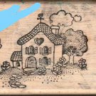 Heart Cottage House Rubber Stamp Wood Mounted Pre Owned