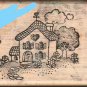 Heart Cottage House Rubber Stamp Wood Mounted Pre Owned