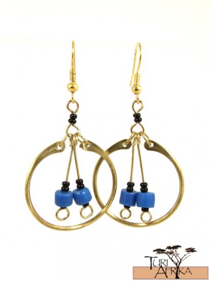 Product ID: 2 Brass Loop Earrings W/ Blue Beads