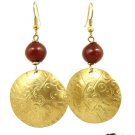 Product ID: 13     Brass Disk Earrings W/ Red Kenyan Amber
