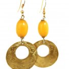 Product ID: 20     Brass Disk W/ Hole Earrings W/ Yellow Kenyan Amber