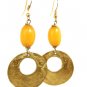Product ID: 20     Brass Disk W/ Hole Earrings W/ Yellow Kenyan Amber