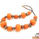 Product ID: 48  Medium and Large Orange Kenyan Amber Necklace , Metal w/ Black and Rust Beads