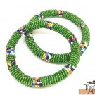 Product ID: 97     Round Beaded Flexible Bracelets (Green Metallic W/ Multicolored Bands) SET OF 2