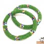 Product ID: 97     Round Beaded Flexible Bracelets (Green Metallic W/ Multicolored Bands) SET OF 2