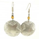 Product ID: 104     Small Aluminum Disk (Star Pattern) Earrings w/ Yellow Glass Bead