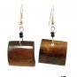 Product ID: 108      Brown Square Bone Earrings  W/ Black Beads