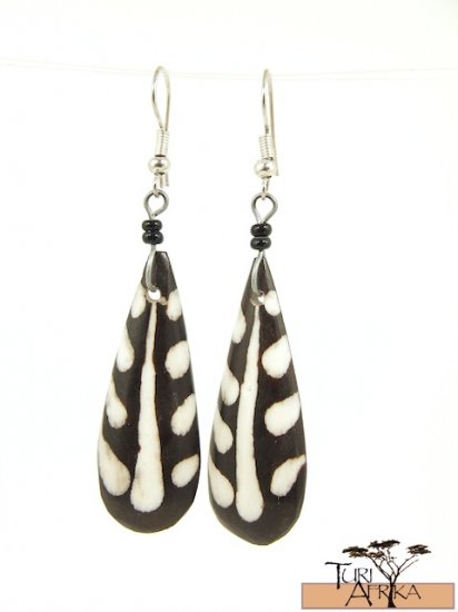 Product ID: 110 Painted Bone Teardrop Earrings w/ Black Beads