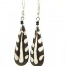 Product ID: 110     Painted Bone Teardrop Earrings  w/ Black Beads