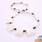 Product ID: 114     White Square Bone Necklace  w White Long Bone beads w/ Black Beads