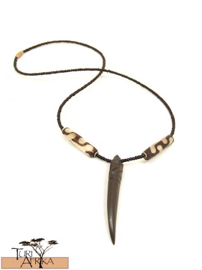 Product ID: 118 Carved Brown/Black Bone Necklace Pointed w/ Painted Bone and Black Beads