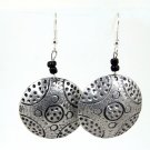 Product ID: 131     Etched Medium Aluminum Disk Earrings  W 2 Black Beads