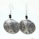 Product ID: 132     Etched Medium Aluminum Disk  Earrings W 2 Black Beads