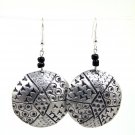Product ID: 133     Etched Medium Aluminum Disk Earrings  W 2 Black Beads