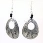 Product ID: 134     Etched Medium Aluminum Egg Shape Earrings  W Hole W 2 Black Beads
