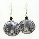 Product ID: 144     Etched Medium Aluminum Disk Earrings  W 1 Light and 1 Dark Wooden Beads
