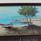 Vintage Oil Painting IBIZA Spain Sea Boats Signed F Bataller Listed Frame
