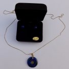 Vintage Italian 14K Yellow Gold Chinese Lapis Lazuli Pendant Stud Earrings