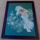 Vintage Hand Embroidered Girl with White Horse Picture Framed