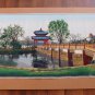 Vintage Large Framed Asian Chinese Hand Colored Silk Print Tapestry Landscape