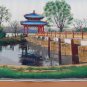 Vintage Large Framed Asian Chinese Hand Colored Silk Print Tapestry Landscape
