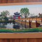 Vintage Large Framed Asian Chinese Hand Colored Silk Print Tapestry Landscape