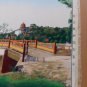 Vintage Large Framed Asian Chinese Hand Colored Silk Print Tapestry Landscape