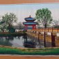 Vintage Large Framed Asian Chinese Hand Colored Silk Print Tapestry Landscape