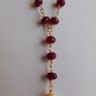 Artisan Lavaliere Ruby Pearl Necklace Drop Earrings Set Hand Made