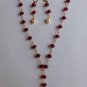 Artisan Lavaliere Ruby Pearl Necklace Drop Earrings Set Hand Made