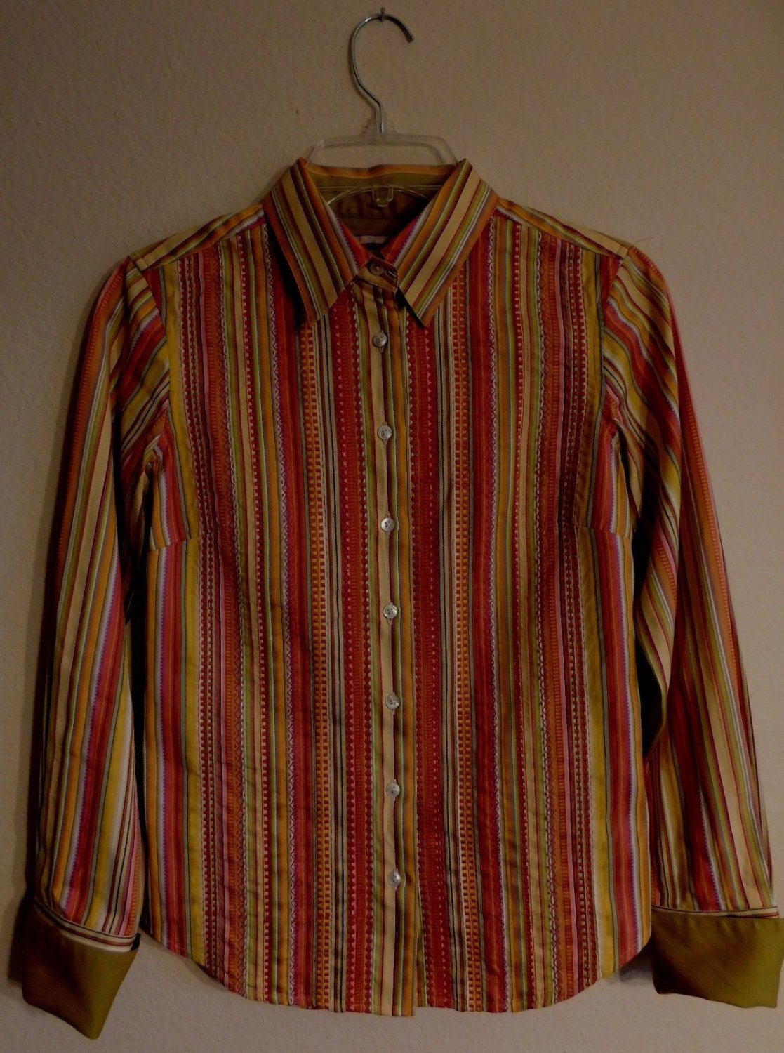 ROBERT GRAHAM Knowledge Wisdom Truth Striped Fitted Shirt Blouse P