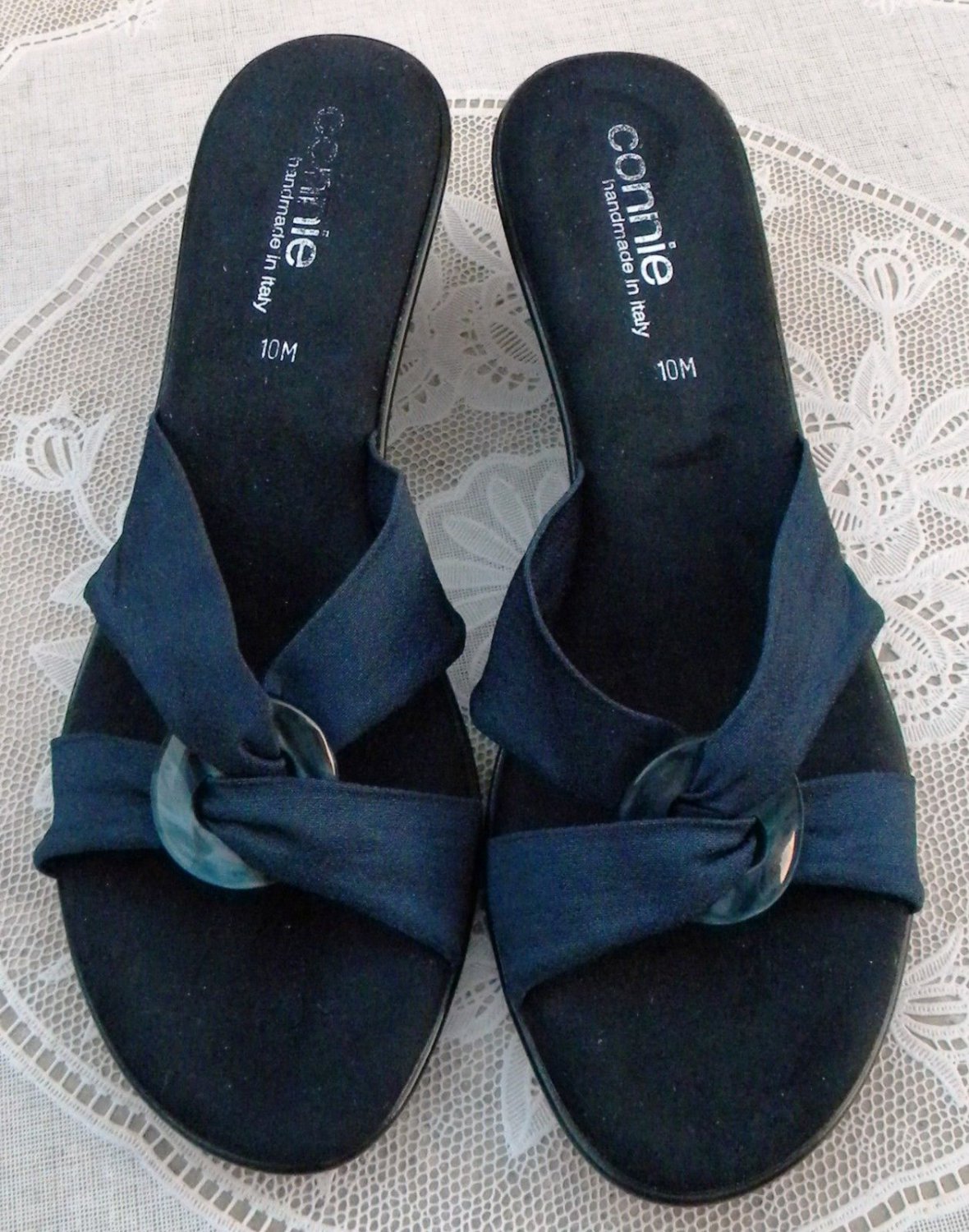 Italian CONNIE Blue Wedge Shoes Slides with Buckle 10 Italy New