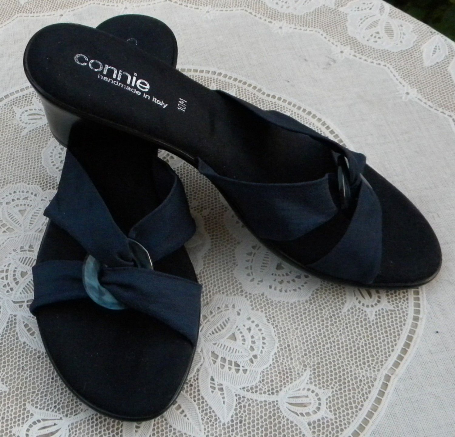 Italian CONNIE Blue Wedge Shoes Slides with Buckle 10 Italy New