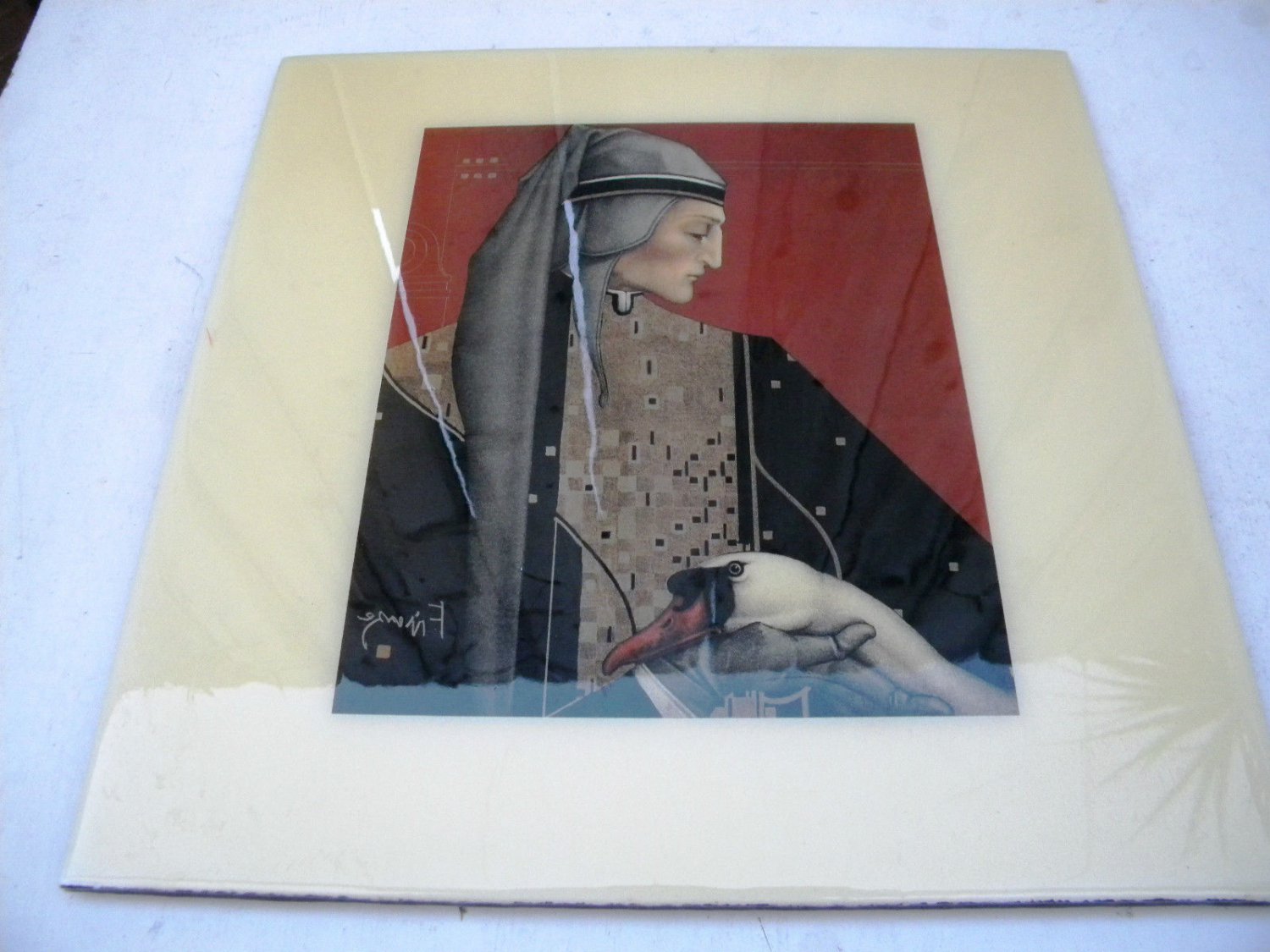 Vintage Ceramic Art Tile Men in Renaissance Costume with Goose