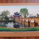 Vintage Large Tapestry Framed Asian Chinese Hand Colored Silk Print Landscape