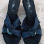 Italian Blue Wedge CONNIE Shoes Slides with Buckle 10 Italy New