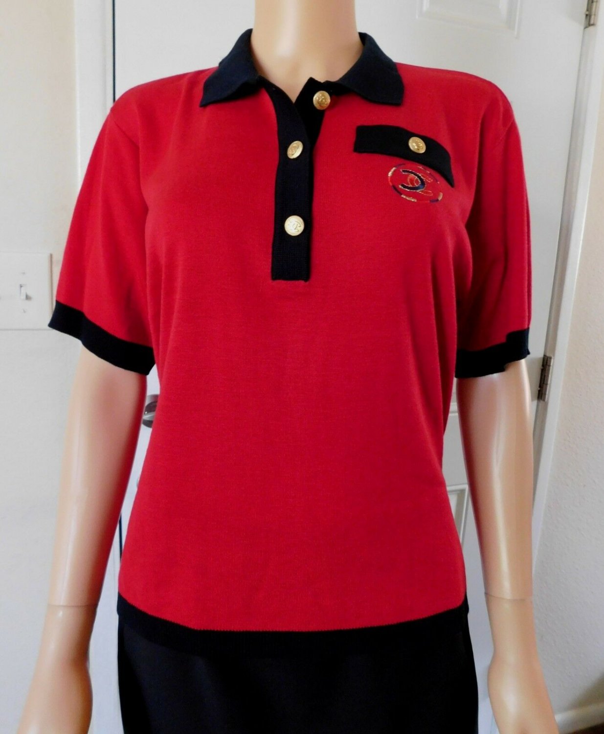 Vintage Polo Golf Shirt Christmas Red Black Womens Knit Jersey M L